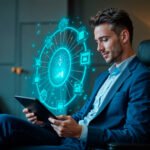 çalışan yetkinliklerinin yapay zekâ destekli dijital araçlarla gelişimini simgeleyen iş dünyası görseli