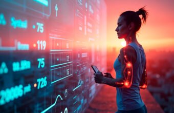 giyilebilir teknolojilerin sağlık takibi ve veri toplama ikilemini sorgulayan teknolojik illüstrasyon