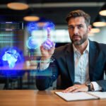 şirketlerde yapay zekâ destekli veri analizi ve stratejik karar alma süreçlerini gösteren iş dünyası görseli