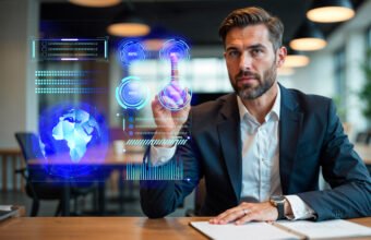 şirketlerde yapay zekâ destekli veri analizi ve stratejik karar alma süreçlerini gösteren iş dünyası görseli