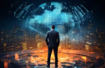 büyük teknoloji şirketlerinin küresel güç etkisini sorgulayan politik teknoloji görseli