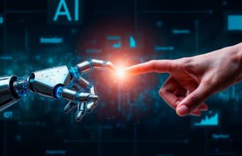 yapay zekânın iş dünyasındaki rol değişimini simgeleyen insan teknoloji etkileşimi