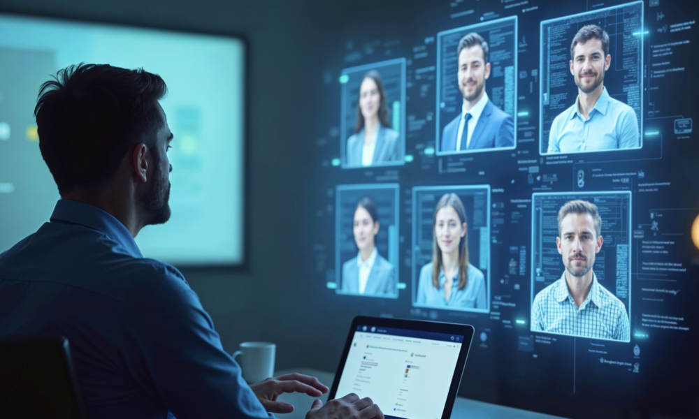 yapay zekâ destekli insan kaynakları süreçlerinde aday değerlendirme ve dijital işe alım sistemlerini gösteren görsel