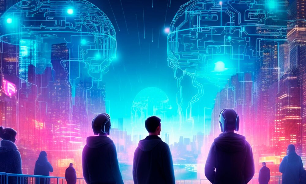 yapay zekâ gelişimi ile toplumsal uyum arasındaki farkı anlatan metaforik görsel