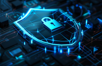 dijital devreler üzerinde kilit simgesiyle temsil edilen siber güvenlik kalkanı, veri güvenliği, gizlilik ve dijital altyapı korumasını anlatan teknolojik görsel