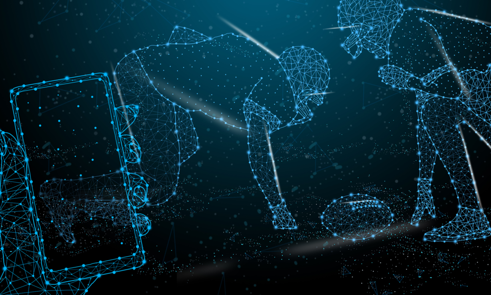 dijital ağlardan oluşan insan figürlerinin yerdeki bir nesneye doğru eğildiği sahne, yapay zekânın karar süreçleri, tarafsızlık tartışmaları ve insan müdahalesini simgeleyen soyut görsel