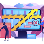 bilgisayar ekranı üzerinde hata işaretleri ve inceleme yapan kişiler, yapay zekâ prompt yazımında sık yapılan hataları ve yanlış komut kullanımını temsil eden konsept illüstrasyon