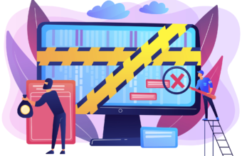 bilgisayar ekranı üzerinde hata işaretleri ve inceleme yapan kişiler, yapay zekâ prompt yazımında sık yapılan hataları ve yanlış komut kullanımını temsil eden konsept illüstrasyon